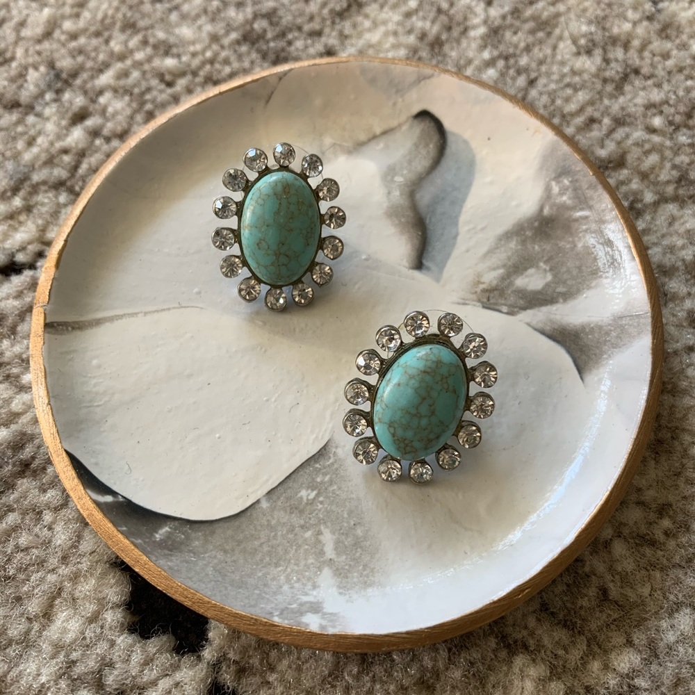 Turquoise & Rhinestone Earrings ✨ - Picture 2 of 6
